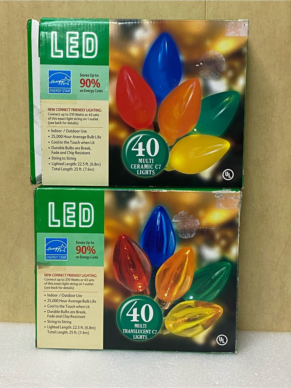 Vintage LED C7 Christmas Lights Ceramic and Translucent Multi Color
